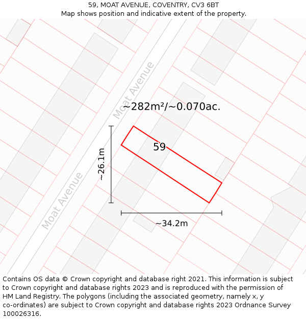 59, MOAT AVENUE, COVENTRY, CV3 6BT: Plot and title map