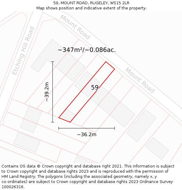 59, MOUNT ROAD, RUGELEY, WS15 2LR: Plot and title map