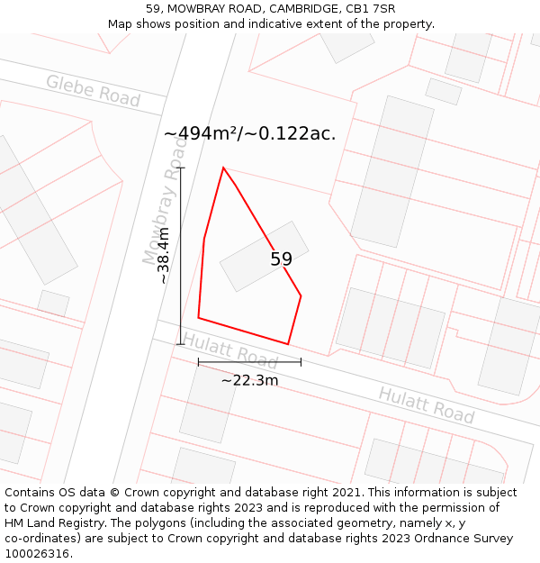 59, MOWBRAY ROAD, CAMBRIDGE, CB1 7SR: Plot and title map