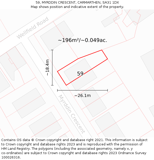 59, MYRDDIN CRESCENT, CARMARTHEN, SA31 1DX: Plot and title map