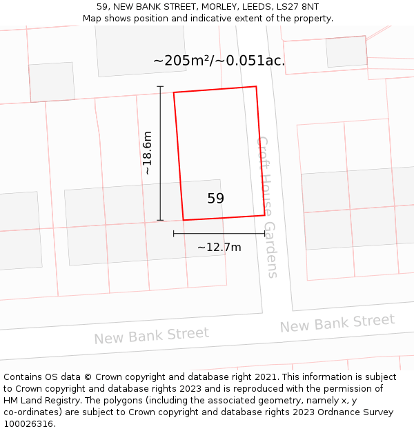 59, NEW BANK STREET, MORLEY, LEEDS, LS27 8NT: Plot and title map