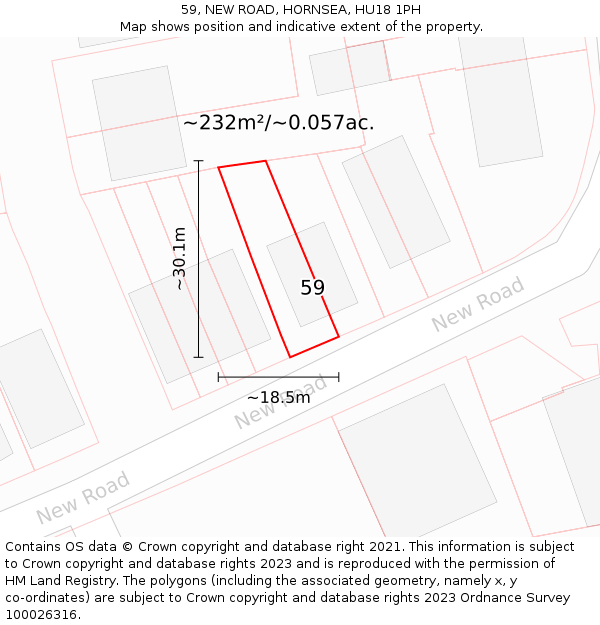 59, NEW ROAD, HORNSEA, HU18 1PH: Plot and title map