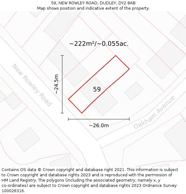 59, NEW ROWLEY ROAD, DUDLEY, DY2 8AB: Plot and title map