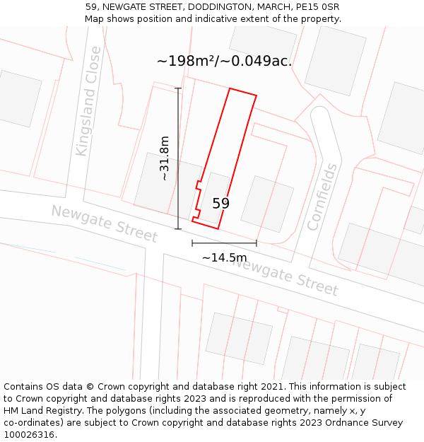 59, NEWGATE STREET, DODDINGTON, MARCH, PE15 0SR: Plot and title map