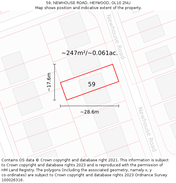 59, NEWHOUSE ROAD, HEYWOOD, OL10 2NU: Plot and title map