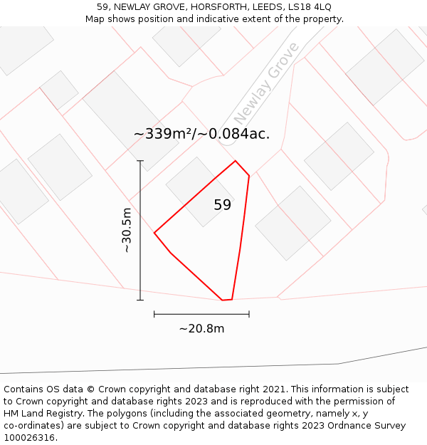 59, NEWLAY GROVE, HORSFORTH, LEEDS, LS18 4LQ: Plot and title map