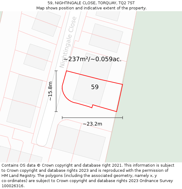 59, NIGHTINGALE CLOSE, TORQUAY, TQ2 7ST: Plot and title map