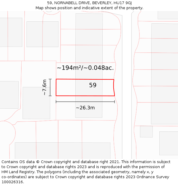 59, NORNABELL DRIVE, BEVERLEY, HU17 9GJ: Plot and title map