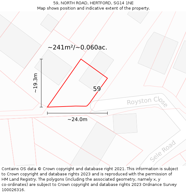 59, NORTH ROAD, HERTFORD, SG14 1NE: Plot and title map