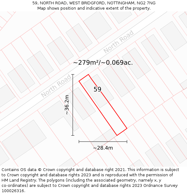 59, NORTH ROAD, WEST BRIDGFORD, NOTTINGHAM, NG2 7NG: Plot and title map