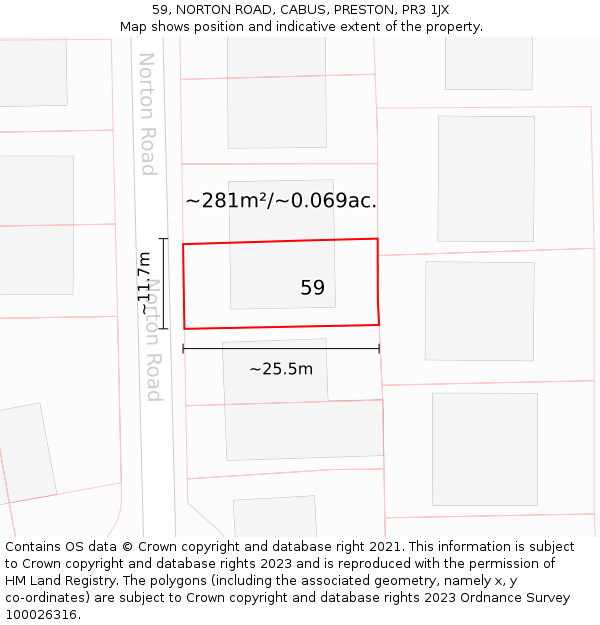 59, NORTON ROAD, CABUS, PRESTON, PR3 1JX: Plot and title map