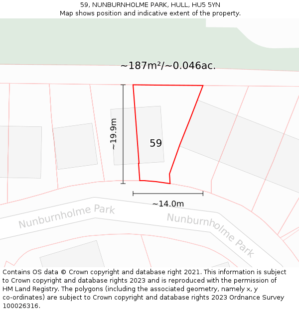 59, NUNBURNHOLME PARK, HULL, HU5 5YN: Plot and title map