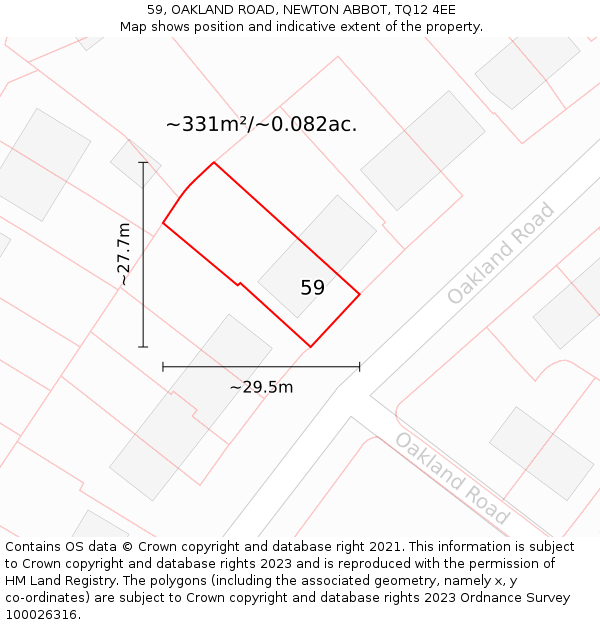 59, OAKLAND ROAD, NEWTON ABBOT, TQ12 4EE: Plot and title map