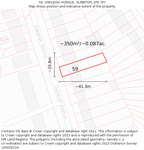 59, OAKLEIGH AVENUE, SURBITON, KT6 7PY: Plot and title map