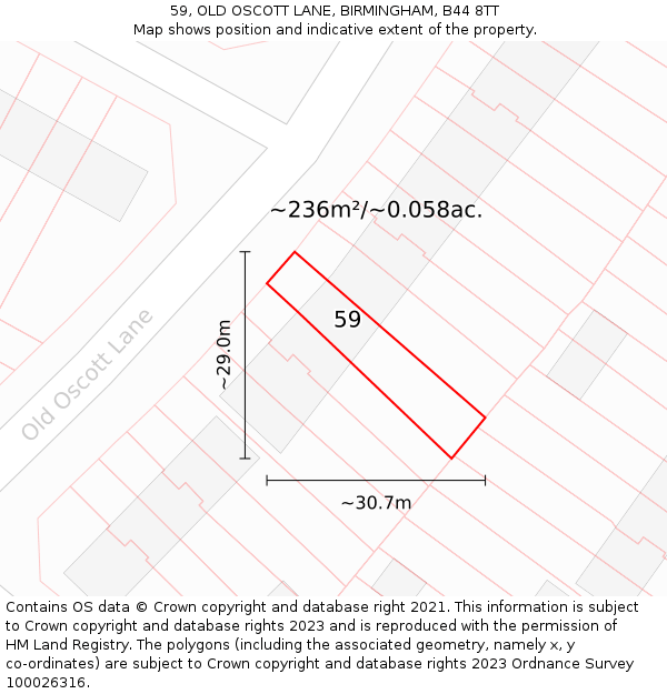 59, OLD OSCOTT LANE, BIRMINGHAM, B44 8TT: Plot and title map