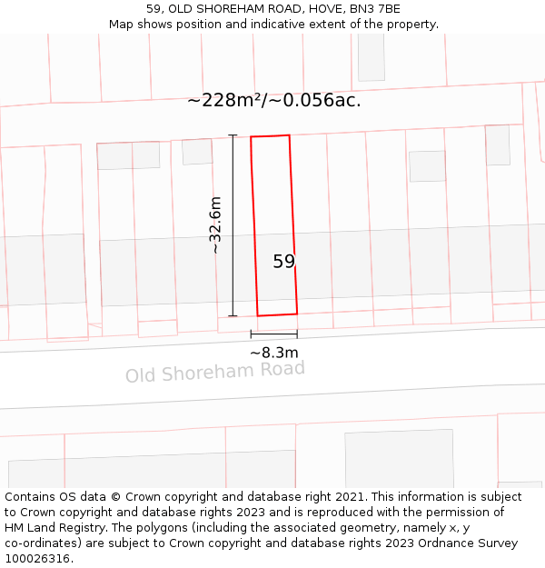 59, OLD SHOREHAM ROAD, HOVE, BN3 7BE: Plot and title map