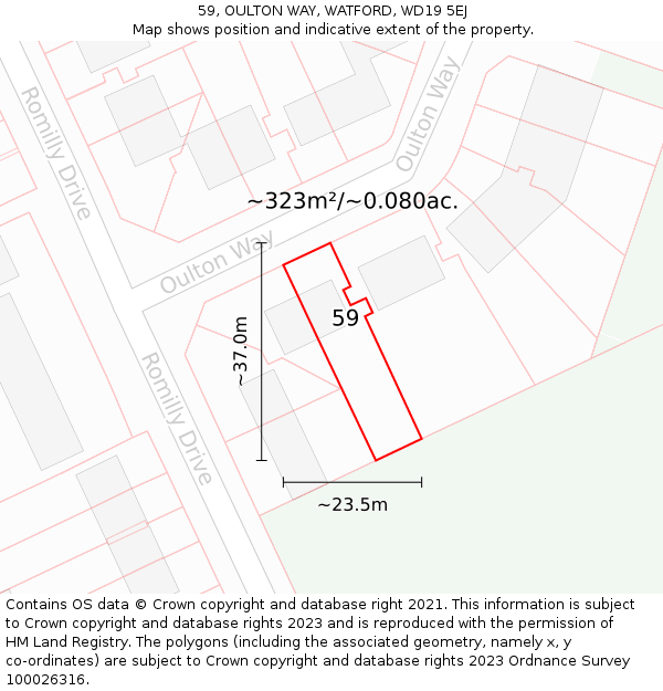 59, OULTON WAY, WATFORD, WD19 5EJ: Plot and title map