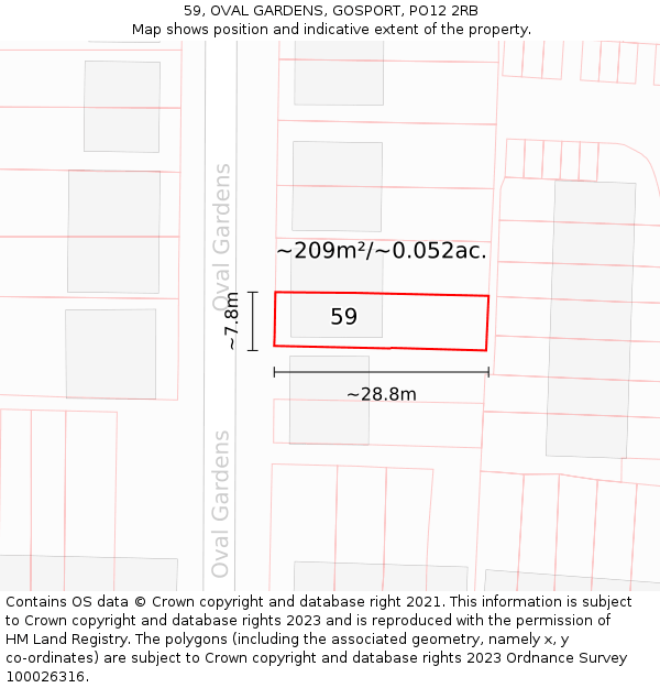 59, OVAL GARDENS, GOSPORT, PO12 2RB: Plot and title map