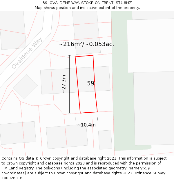 59, OVALDENE WAY, STOKE-ON-TRENT, ST4 8HZ: Plot and title map