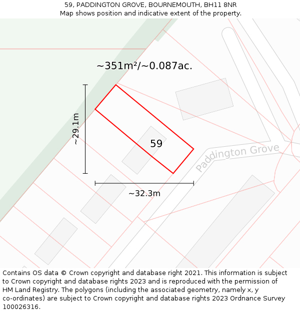 59, PADDINGTON GROVE, BOURNEMOUTH, BH11 8NR: Plot and title map