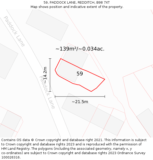 59, PADDOCK LANE, REDDITCH, B98 7XT: Plot and title map