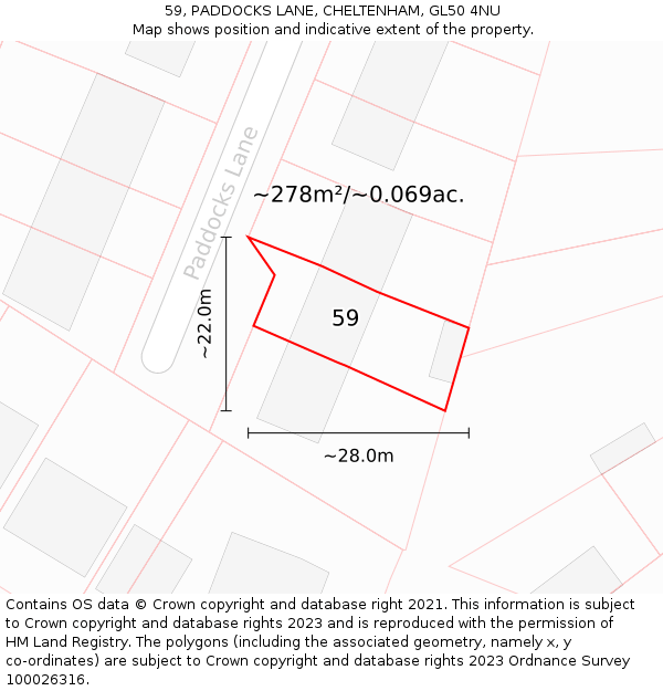 59, PADDOCKS LANE, CHELTENHAM, GL50 4NU: Plot and title map