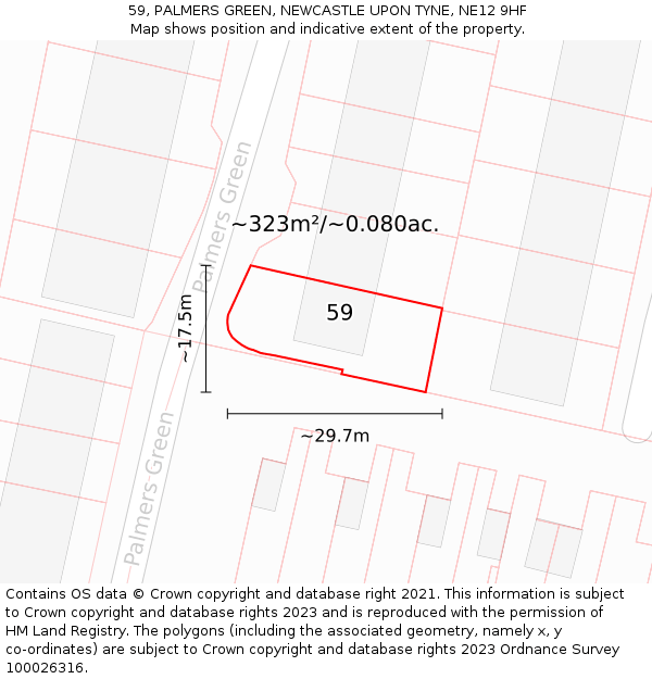 59, PALMERS GREEN, NEWCASTLE UPON TYNE, NE12 9HF: Plot and title map