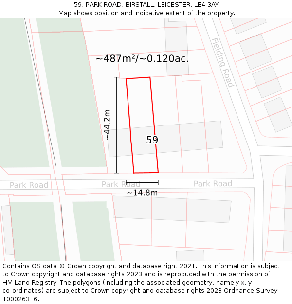 59, PARK ROAD, BIRSTALL, LEICESTER, LE4 3AY: Plot and title map