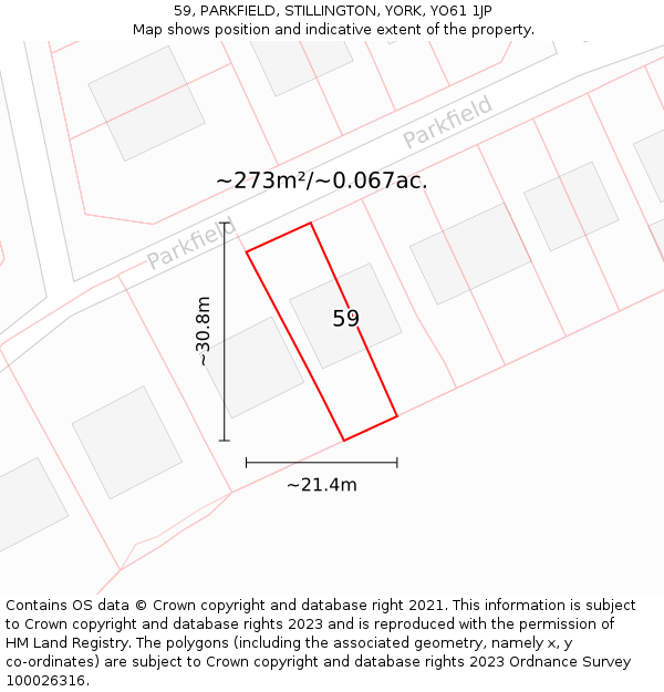 59, PARKFIELD, STILLINGTON, YORK, YO61 1JP: Plot and title map