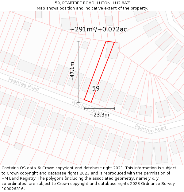 59, PEARTREE ROAD, LUTON, LU2 8AZ: Plot and title map