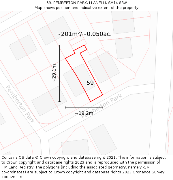 59, PEMBERTON PARK, LLANELLI, SA14 8RW: Plot and title map