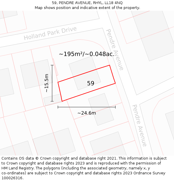 59, PENDRE AVENUE, RHYL, LL18 4NQ: Plot and title map