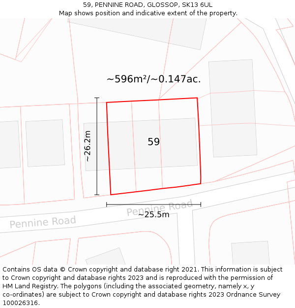 59, PENNINE ROAD, GLOSSOP, SK13 6UL: Plot and title map