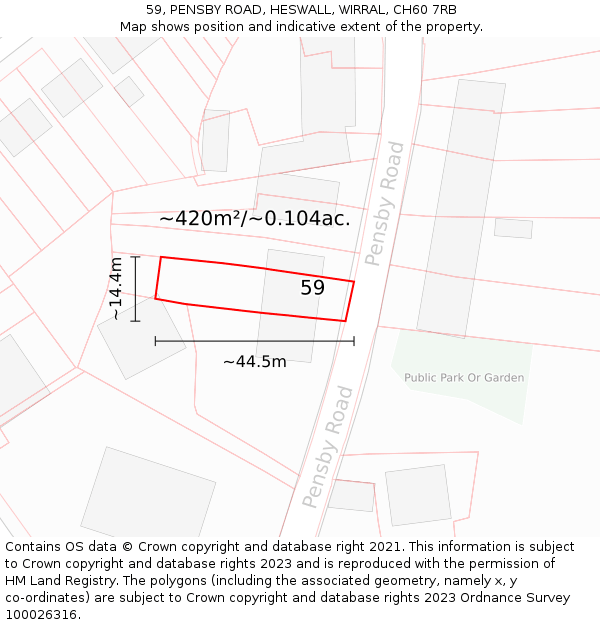 59, PENSBY ROAD, HESWALL, WIRRAL, CH60 7RB: Plot and title map