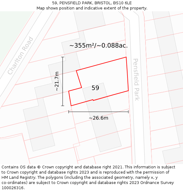 59, PENSFIELD PARK, BRISTOL, BS10 6LE: Plot and title map