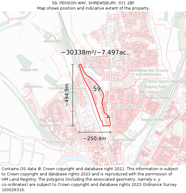 59, PENSON WAY, SHREWSBURY, SY1 2BF: Plot and title map