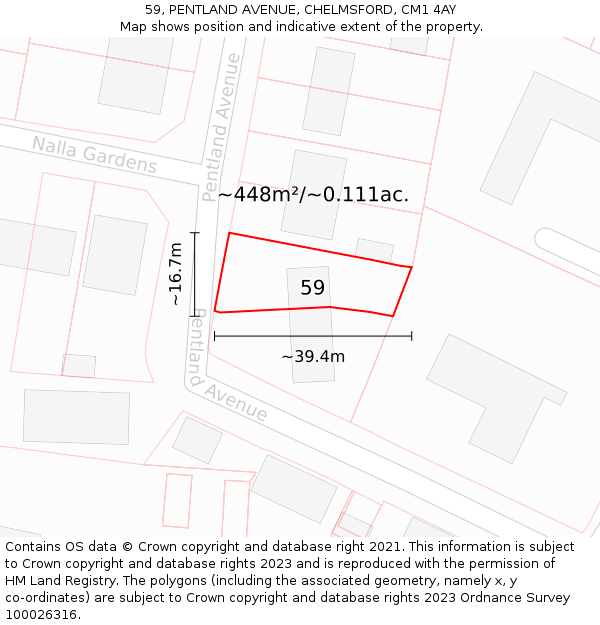 59, PENTLAND AVENUE, CHELMSFORD, CM1 4AY: Plot and title map