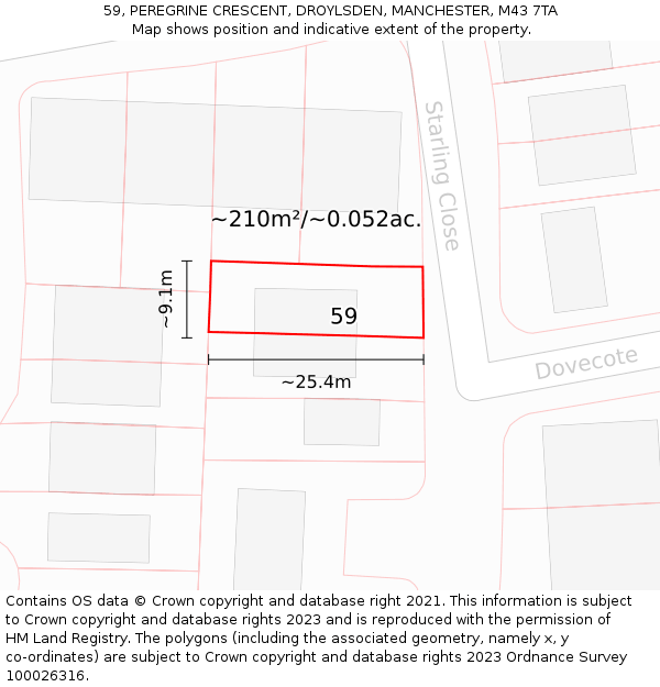 59, PEREGRINE CRESCENT, DROYLSDEN, MANCHESTER, M43 7TA: Plot and title map