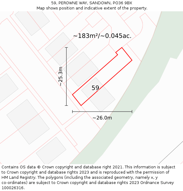 59, PEROWNE WAY, SANDOWN, PO36 9BX: Plot and title map