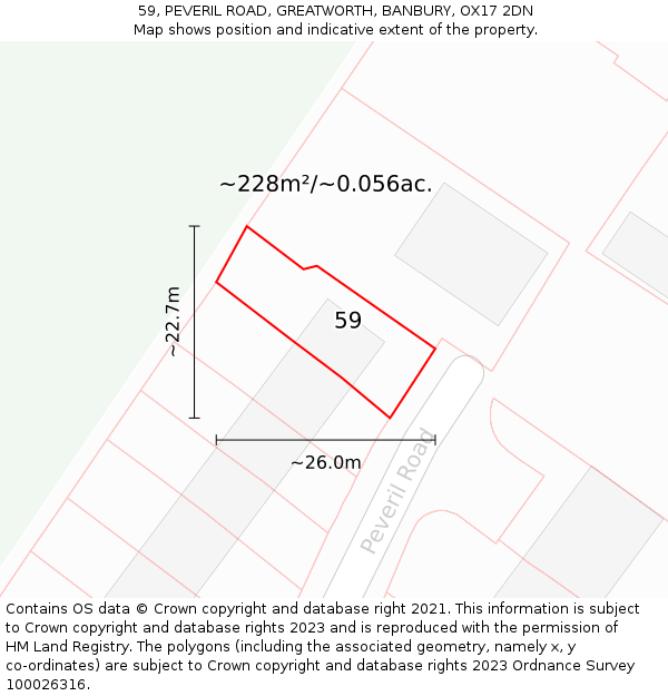 59, PEVERIL ROAD, GREATWORTH, BANBURY, OX17 2DN: Plot and title map