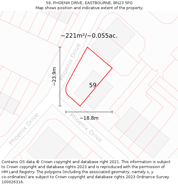 59, PHOENIX DRIVE, EASTBOURNE, BN23 5PG: Plot and title map