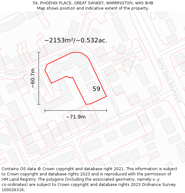 59, PHOENIX PLACE, GREAT SANKEY, WARRINGTON, WA5 8HB: Plot and title map