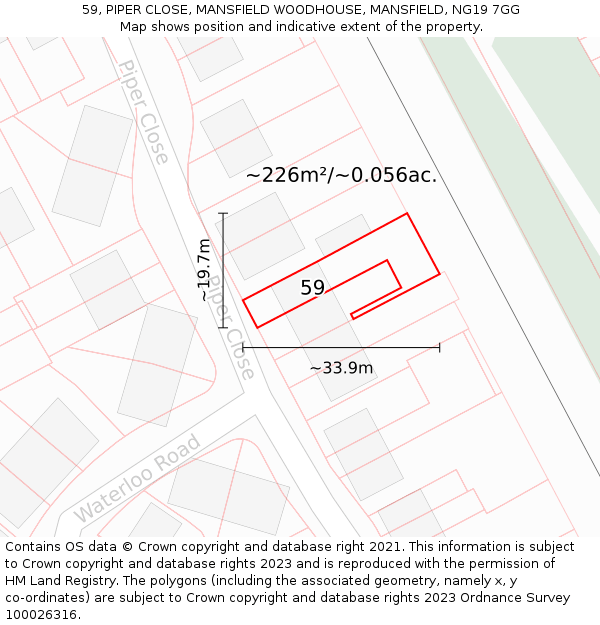 59, PIPER CLOSE, MANSFIELD WOODHOUSE, MANSFIELD, NG19 7GG: Plot and title map