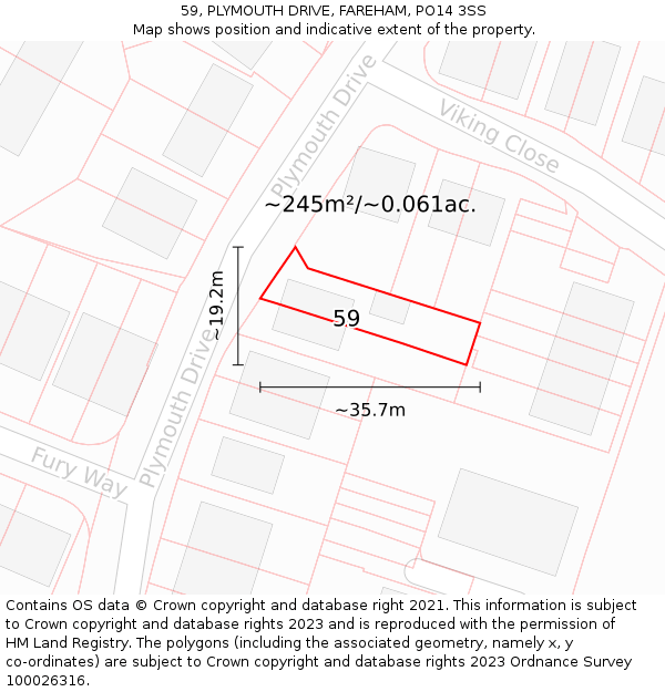 59, PLYMOUTH DRIVE, FAREHAM, PO14 3SS: Plot and title map