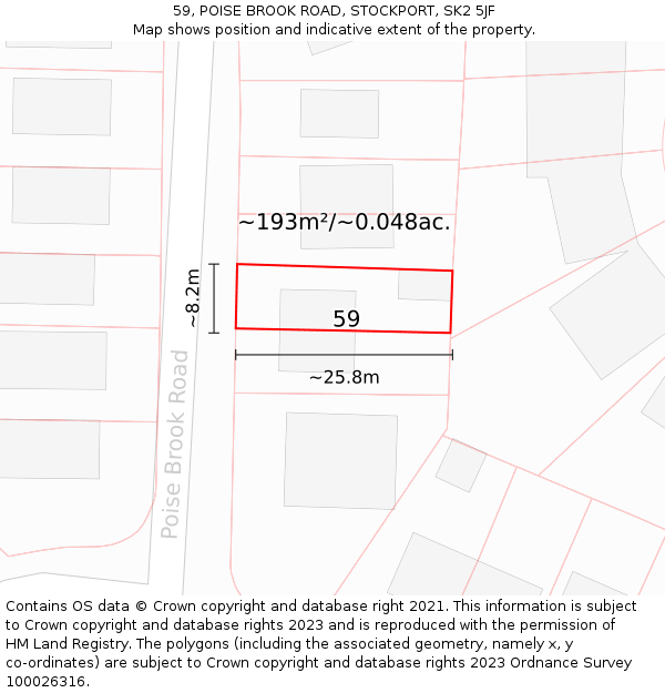 59, POISE BROOK ROAD, STOCKPORT, SK2 5JF: Plot and title map