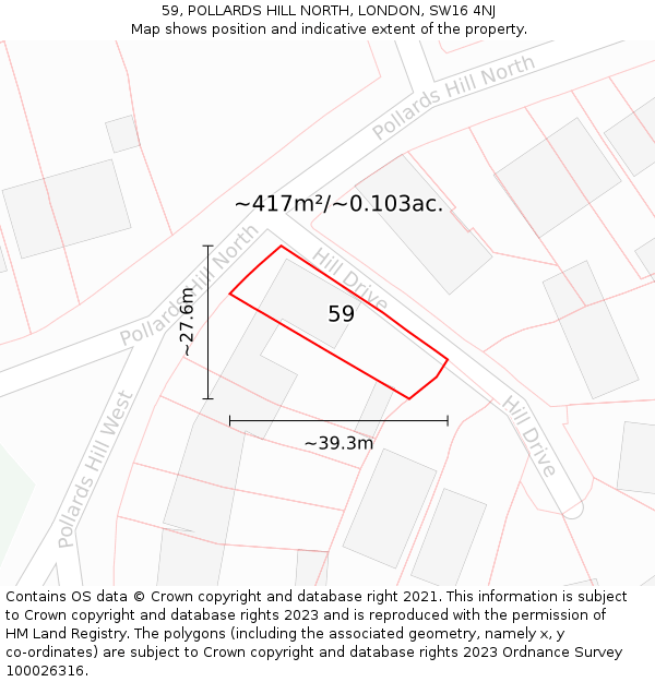 59, POLLARDS HILL NORTH, LONDON, SW16 4NJ: Plot and title map