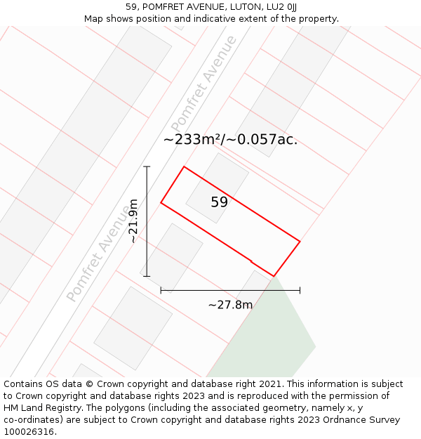 59, POMFRET AVENUE, LUTON, LU2 0JJ: Plot and title map