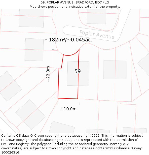 59, POPLAR AVENUE, BRADFORD, BD7 4LQ: Plot and title map