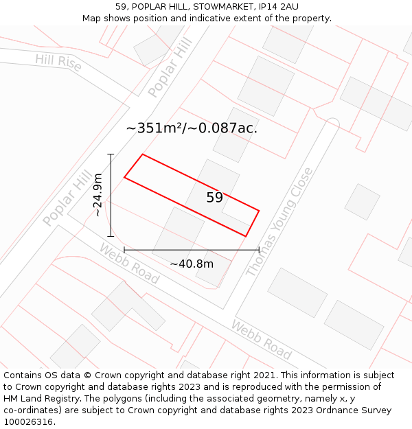 59, POPLAR HILL, STOWMARKET, IP14 2AU: Plot and title map