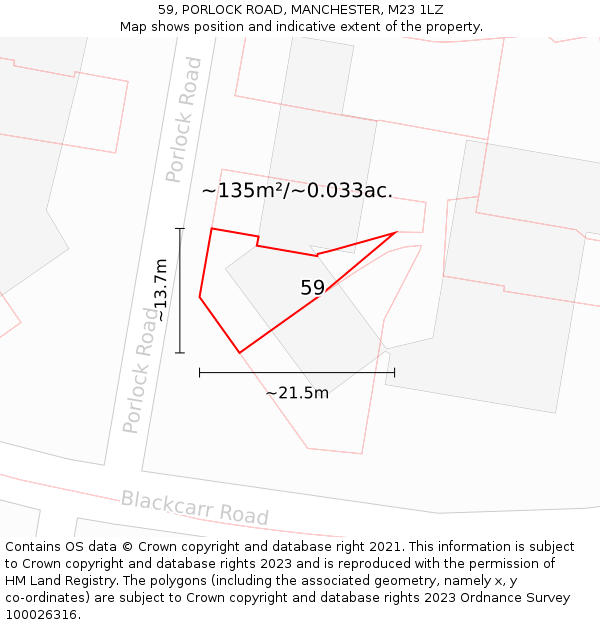 59, PORLOCK ROAD, MANCHESTER, M23 1LZ: Plot and title map